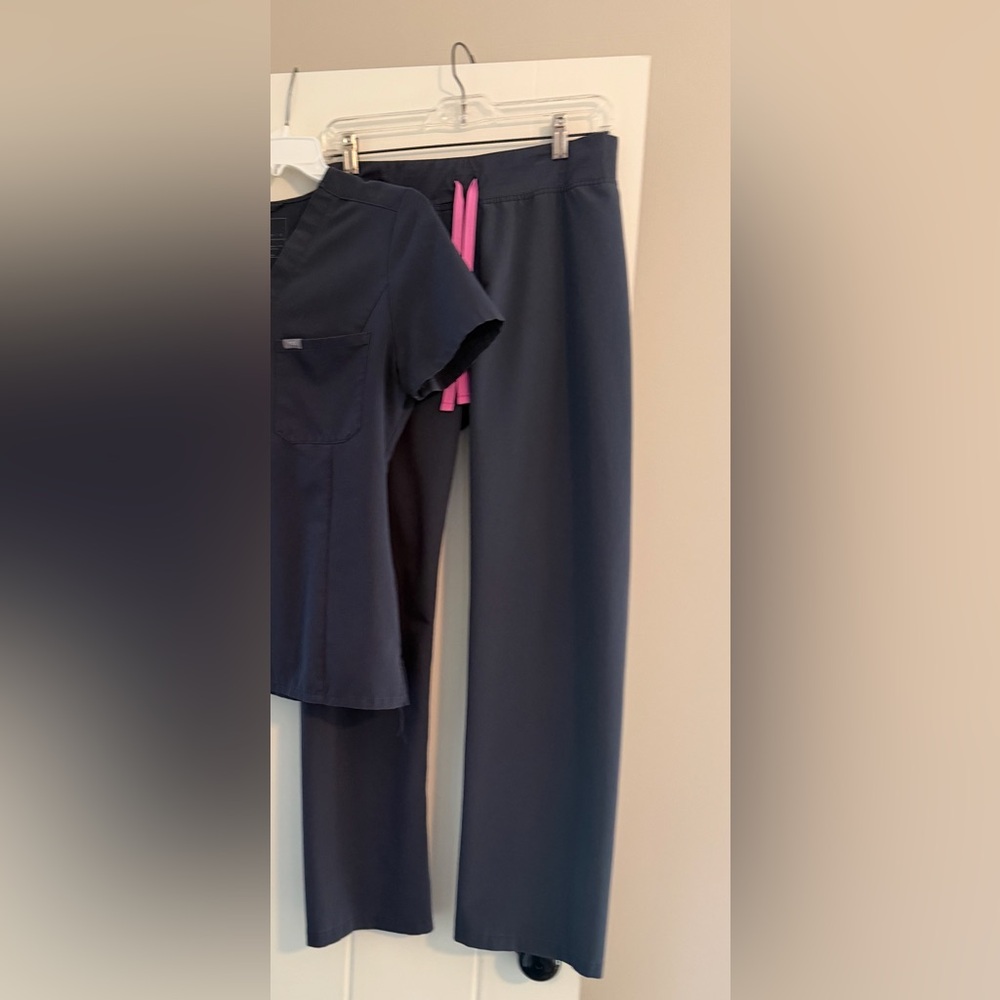 Dark Gray Figs Livingston Pants with Hot Pink drawstring